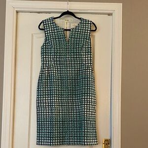 Kate Spade Sleeveless Grid-Print Sheath Dress in Teal & Black